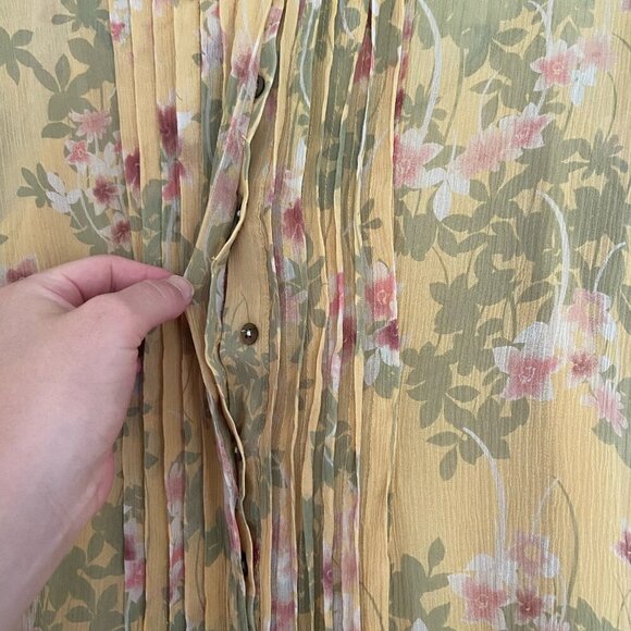 Sundance 100% Silk Yellow Long Sleeve Floral Boho Button Front Dress Size Small - Picture 3 of 13